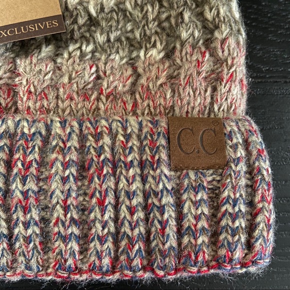 1 Left! C.C Beige Beanie Lined with Pom - Picture 2 of 8